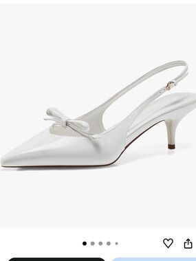 White Slingback Pointed-Toe Kitten Heel Pumps with Bow